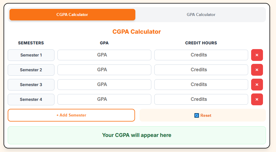 Toggleable CGPA and GPA Calculator