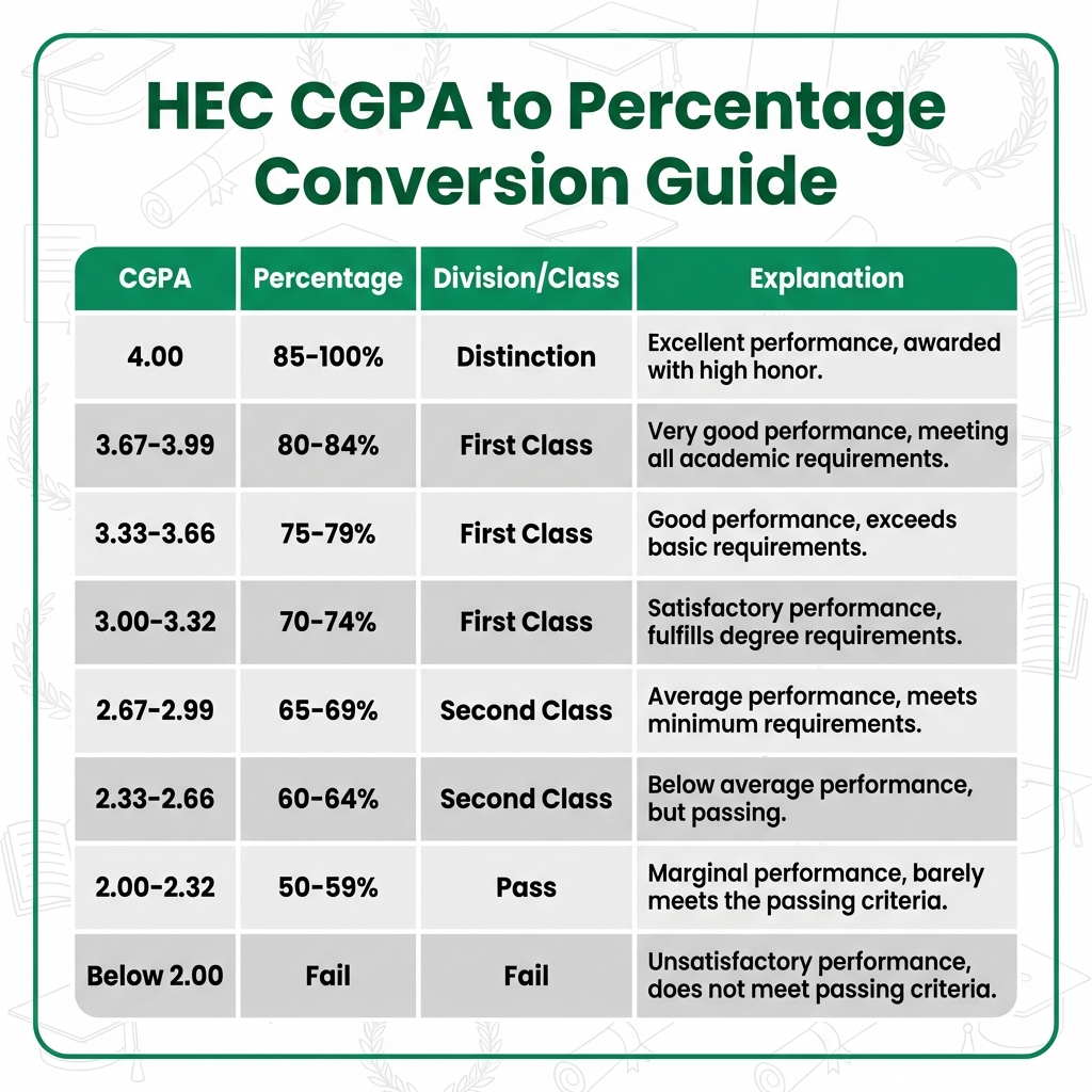 Official HEC CGPA to Percentage Conversion Chart for Pakistani Universities